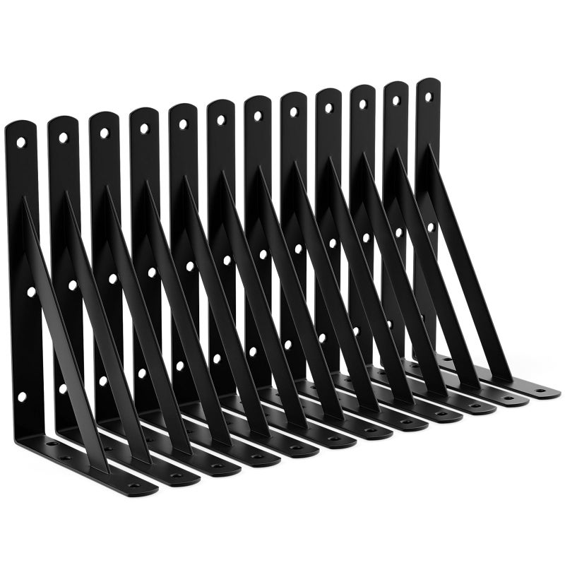 LEOPO 9 Inch Shelf Brackets & Supports, Wall Brackets for Garage Storage, Heavy Duty Shelf Support Angle Brackets, 90 Degree Triangle L Brackets, 12 Pack - Image 1
